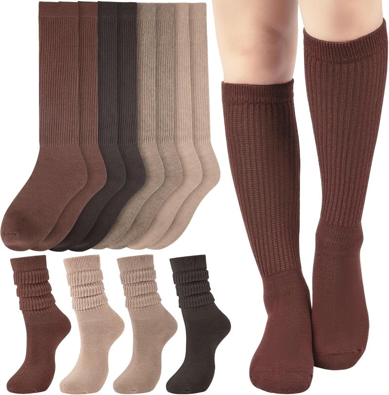 Socksfad Store Slouchy Boot Socks for Women, Soft Knit Scrunch Knee High Long Socks 4 Pairs 6-12 - Image 1